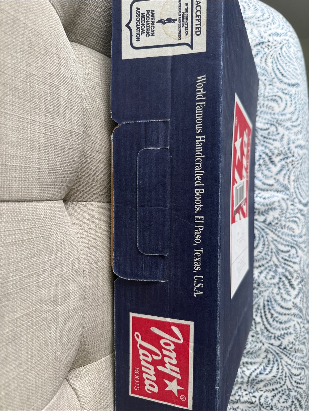 Tony Lama Navy and Red Logo Shoe Box